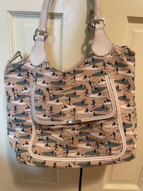 Tod’s Waterskiing Canvas & Leather Print Bag/Tote & Dust bag! Made In Italy